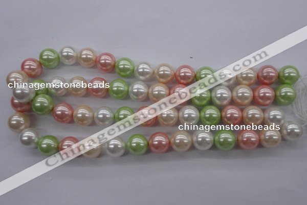 CSB1136 15.5 inches 14mm round mixed color shell pearl beads