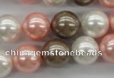 CSB1137 15.5 inches 14mm round mixed color shell pearl beads