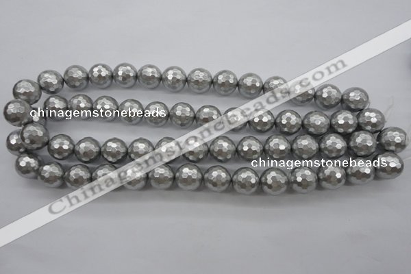 CSB1190 15.5 inches 14mm faceted round shell pearl beads