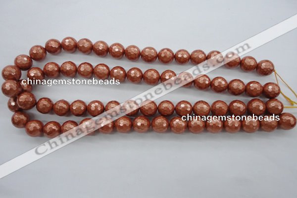 CSB1196 15.5 inches 12mm faceted round shell pearl beads