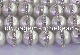 CSB1500 15.5 inches 6mm round shell pearl with rhinestone beads