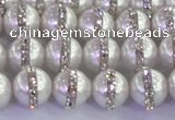 CSB1501 15.5 inches 8mm round shell pearl with rhinestone beads