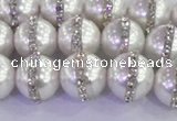 CSB1502 15.5 inches 10mm round shell pearl with rhinestone beads