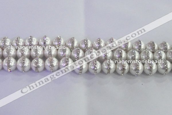 CSB1502 15.5 inches 10mm round shell pearl with rhinestone beads