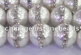 CSB1503 15.5 inches 12mm round shell pearl with rhinestone beads