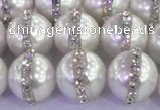 CSB1504 15.5 inches 14mm round shell pearl with rhinestone beads