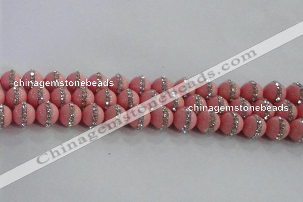 CSB1507 15.5 inches 10mm round shell pearl with rhinestone beads