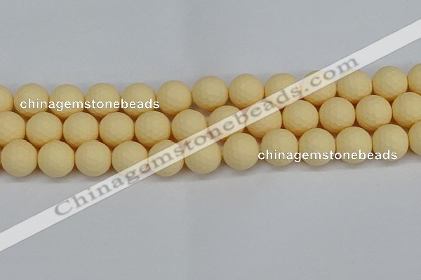 CSB1805 15.5 inches 14mm faceetd round matte shell pearl beads