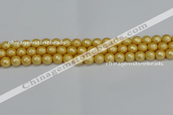 CSB1812 15.5 inches 8mm faceetd round matte shell pearl beads