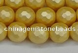 CSB1814 15.5 inches 12mm faceetd round matte shell pearl beads