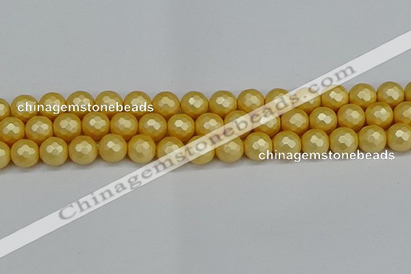 CSB1814 15.5 inches 12mm faceetd round matte shell pearl beads