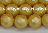 CSB1815 15.5 inches 14mm faceetd round matte shell pearl beads