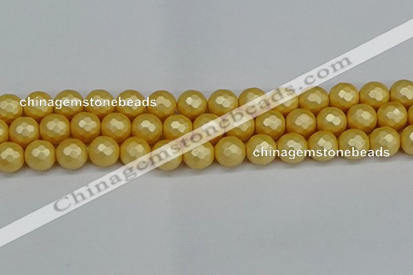 CSB1815 15.5 inches 14mm faceetd round matte shell pearl beads