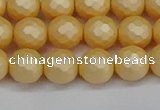 CSB1822 15.5 inches 8mm faceetd round matte shell pearl beads