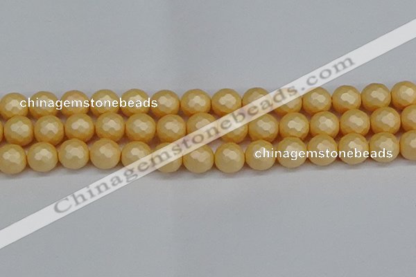 CSB1825 15.5 inches 14mm faceetd round matte shell pearl beads