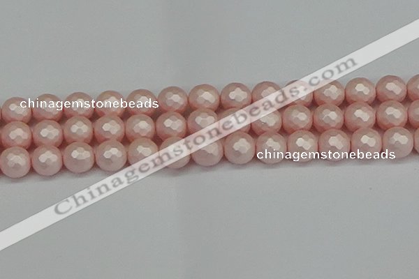 CSB1835 15.5 inches 14mm faceetd round matte shell pearl beads