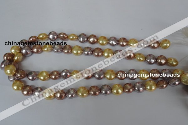 CSB186 15.5 inches 12mm flat round mixed color shell pearl beads