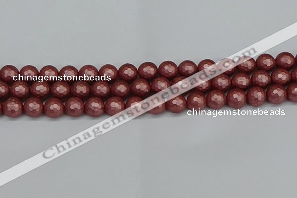 CSB1863 15.5 inches 10mm faceetd round matte shell pearl beads