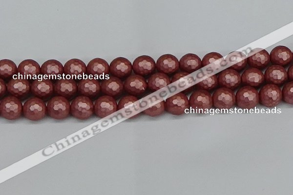 CSB1865 15.5 inches 14mm faceetd round matte shell pearl beads