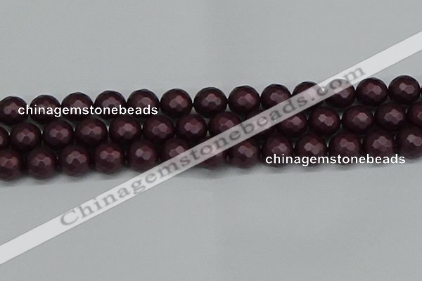 CSB1885 15.5 inches 14mm faceted round matte shell pearl beads