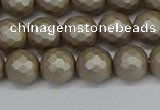 CSB1903 15.5 inches 10mm faceted round matte shell pearl beads