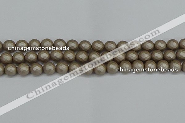 CSB1905 15.5 inches 14mm faceted round matte shell pearl beads