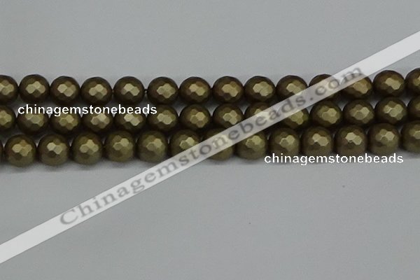 CSB1914 15.5 inches 12mm faceted round matte shell pearl beads