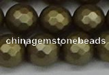 CSB1915 15.5 inches 14mm faceted round matte shell pearl beads