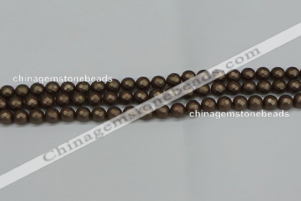 CSB1921 15.5 inches 6mm faceted round matte shell pearl beads