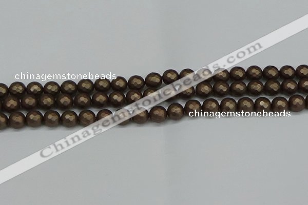 CSB1922 15.5 inches 8mm faceted round matte shell pearl beads