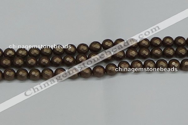 CSB1924 15.5 inches 12mm faceted round matte shell pearl beads