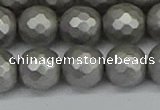 CSB1955 15.5 inches 14mm faceted round matte shell pearl beads