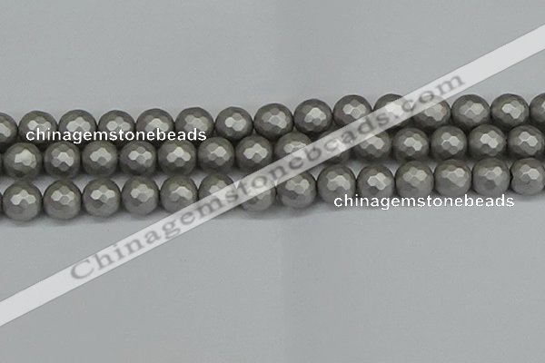 CSB1955 15.5 inches 14mm faceted round matte shell pearl beads