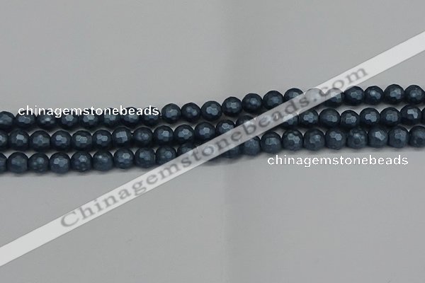 CSB1971 15.5 inches 6mm faceted round matte shell pearl beads