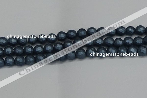 CSB1975 15.5 inches 14mm faceted round matte shell pearl beads