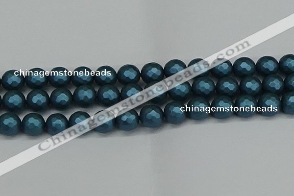 CSB1985 15.5 inches 14mm faceted round matte shell pearl beads