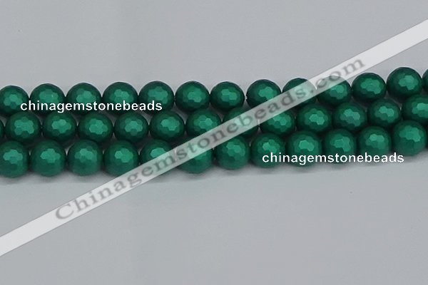 CSB2005 15.5 inches 14mm faceted round matte shell pearl beads