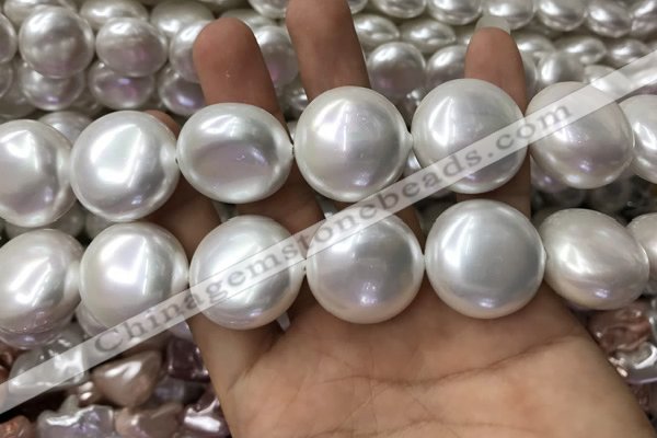CSB2131 15.5 inches 25mm flat round shell pearl beads wholesale