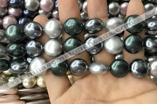 CSB2154 15.5 inches 16mm flat round mixed shell pearl beads