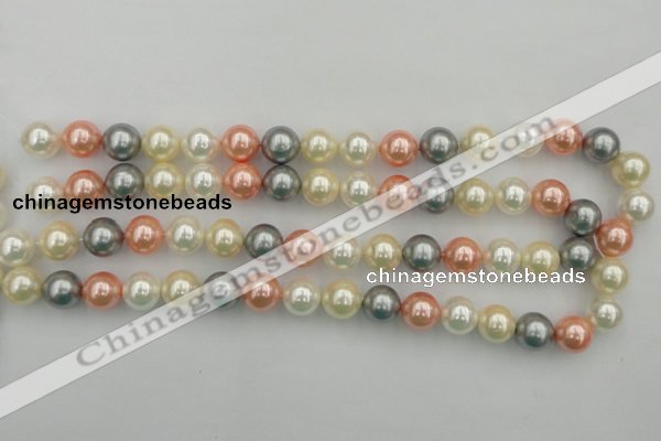 CSB355 15.5 inches 12mm round mixed color shell pearl beads