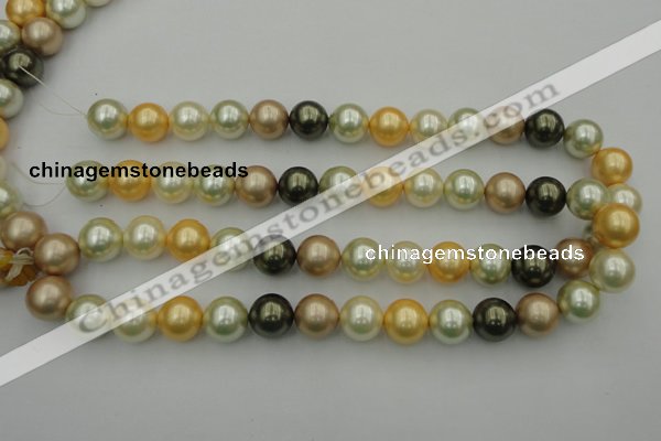 CSB374 15.5 inches 14mm round mixed color shell pearl beads