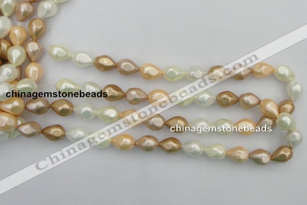 CSB415 12*15.5mm faceted teardrop mixed color shell pearl beads