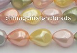 CSB416 12*15.5mm faceted teardrop mixed color shell pearl beads