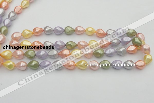 CSB416 12*15.5mm faceted teardrop mixed color shell pearl beads