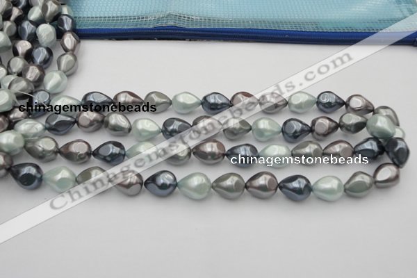 CSB417 12*15.5mm faceted teardrop mixed color shell pearl beads