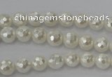 CSB450 15.5 inches 6mm faceted round shell pearl beads