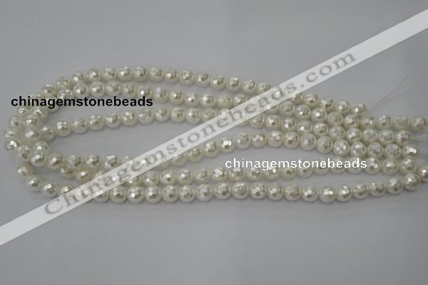 CSB451 15.5 inches 8mm faceted round shell pearl beads