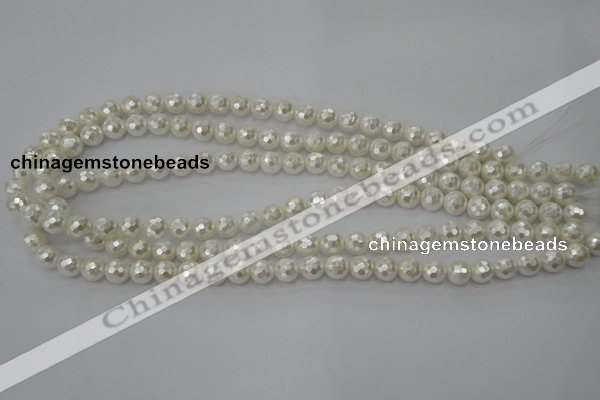 CSB452 15.5 inches 10mm faceted round shell pearl beads