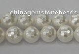 CSB453 15.5 inches 12mm faceted round shell pearl beads