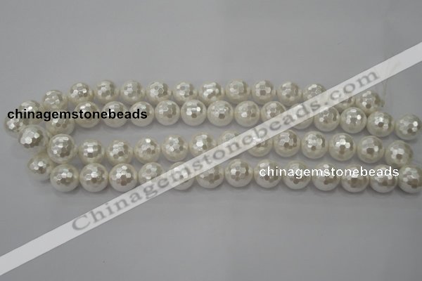 CSB453 15.5 inches 12mm faceted round shell pearl beads